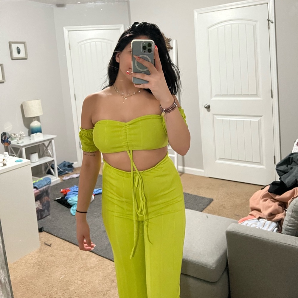Neon green shein two piece set